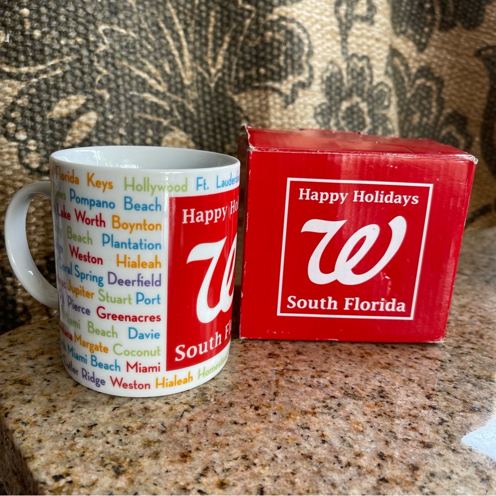 Walgreens Coffee Mug Ceramic Happy Holidays South Florida White Tea Cup 12 oz